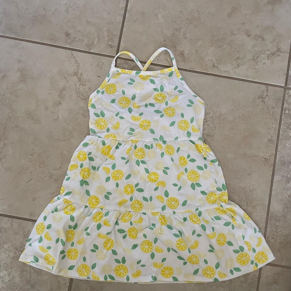 Lemon Print Kids Dress - White and Yellow